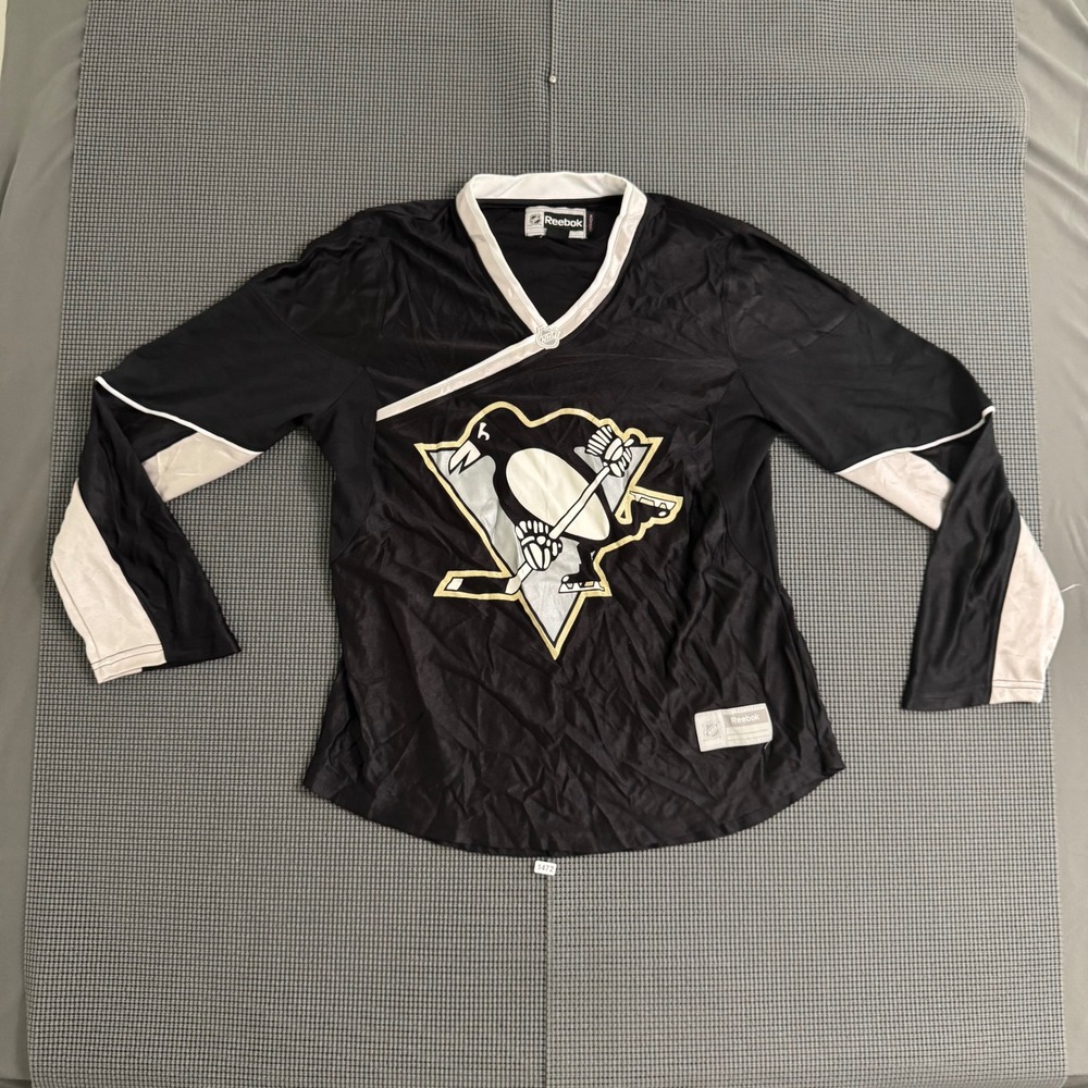 Reebok Pittsburgh Penguins NHL Womens Jersey Black White Long Sleeve Large - Picture 1 of 7